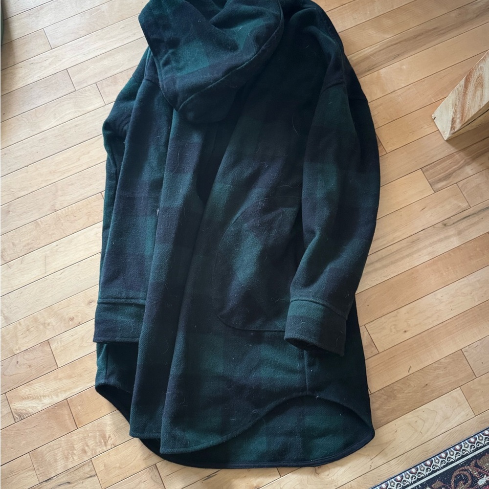 Green and Black Plaid Hooded Shacket